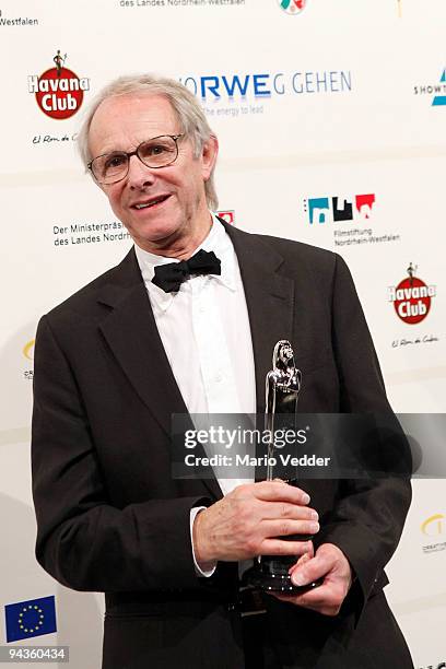 Ken Loach presents his award at the 22nd European Film Awards at the Jahrhunderthalle on December 12, 2009 in Bochum, Germany. Loach is the winner of...