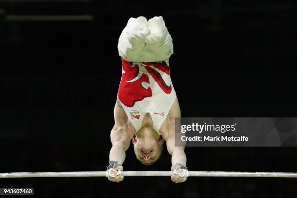 Nile Wilson of England ccompetes in the MenÕs Horizontal Bar Final during Gymnastics on day five of the Gold Coast 2018 Commonwealth Games at Coomera...