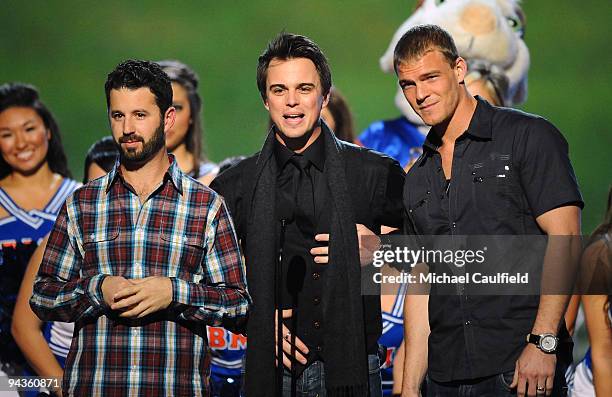 Actors Chris 'Romanski' Romano, Darin Brooks and Alan Ritchson speak onstage at Spike TV's 7th Annual Video Game Awards at the Nokia Event Deck at LA...