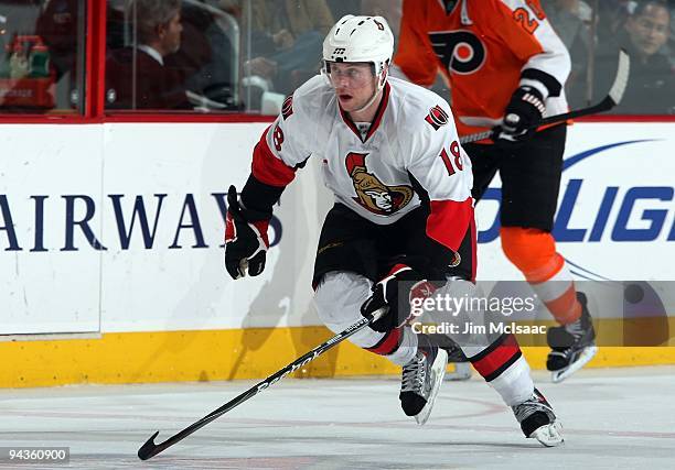 Jesse Winchester of the Ottawa Senators skates against the Philadelphia Flyers on December 10, 2009 at Wachovia Center in Philadelphia, Pennsylvania.