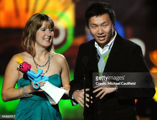 President of thatgamecompany Kellee Santiago and Creative Director of thatgamecompany Jenova Chen speak onstage at Spike TV's 7th Annual Video Game...