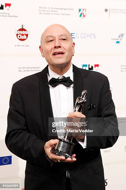 Peter Liechti presents his award at the 22nd European Film Awards at the Jahrhunderthalle on December 12, 2009 in Bochum, Germany. Liechti received...