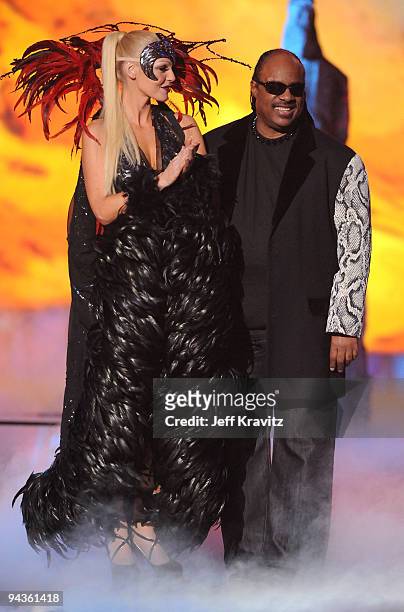Musician Stevie Wonder onstage at Spike TV's 7th Annual Video Game Awards at the Nokia Event Deck at LA Live on December 12, 2009 in Los Angeles,...