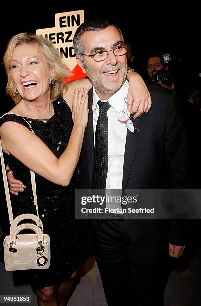 Host Sabine Christiansen and husband Norbert Medus attend the aftershow party of 'Ein Herz fuer Kinder' Gala at Studio 20 at Adlershof on December...