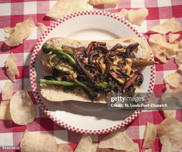 Philly-Style Broccoli Rabe, Portobello and Cheese Sandwich photographed in the St. Louis Post-Dispatch photo studio on Wednesday, March 21 in St....