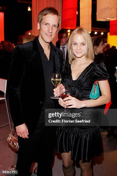 Host Jan Hahn and girlfriend, tv host Mirjam Weichselbraun attend the aftershow party of 'Ein Herz fuer Kinder' Gala at Studio 20 at Adlershof on...