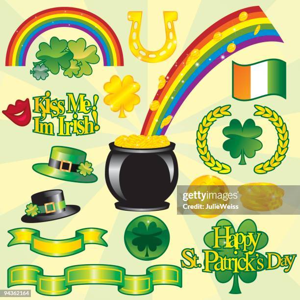 st. patrick's day-elemente - ehemalige irische währung stock-grafiken, -clipart, -cartoons und -symbole