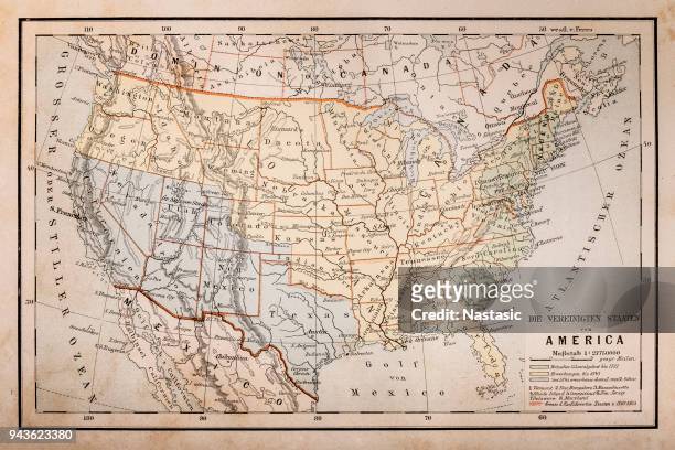 old map of america - california v texas stock illustrations