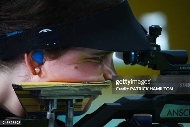 Australia's Victoria Rossiter competes during the women's 10m air rifle shooting medal ceremony, during the 2018 Gold Coast Commonwealth Games at the...
