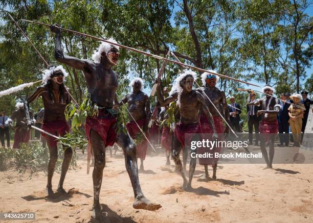 Traditional Welcome to Country Ceremony is performed for Prince Charles, Prince of Wales, on April 9, 2018 in Gove, Australia. The Prince of Wales...