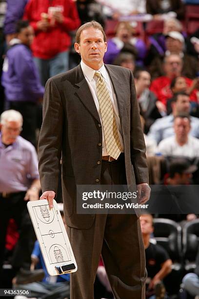 Minnesota Timberwoves head coach Kurt Rambis calls a play from the sideline against the Sacramento Kings on December 12, 2009 at ARCO Arena in...