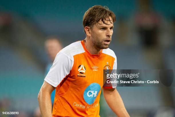 Brett Holman of the Roar in action during the round 26 A-League match between the Western Sydney Wanderers and the Brisbane Roar at Stadium Australia...