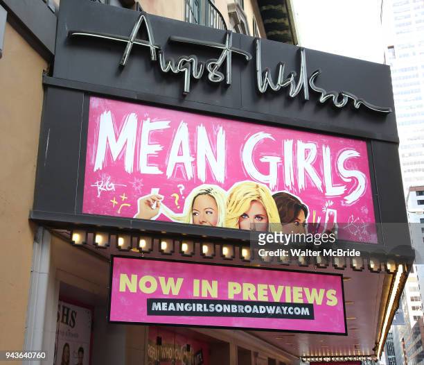 Theatre Marquee before the Broadway Opening Night Performance of "Mean Girls" at the August Wilson Theatre Theatre on April 8, 2018 in New York City.