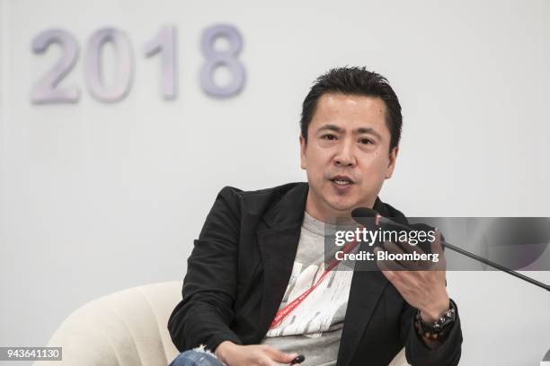 Wang Zhonglei, chief executive officer and co-founder of Huayi Brothers Media Corp., speaks during a session at the Boao Forum for Asia Annual...