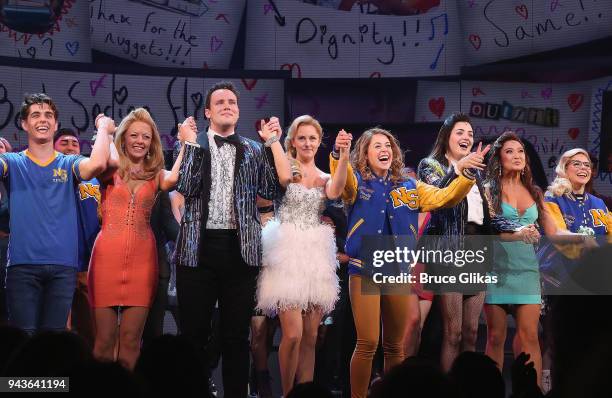 Kyle Selig, Kate Rockwell, Grey Henson, Taylor Louderman, Erika Henningsen, Barrett Wilbert Weed, Ashley Park and Kerry Butler at the opening night...