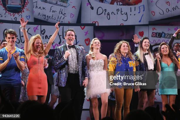 Kyle Selig, Kate Rockwell, Grey Henson, Taylor Louderman, Erika Henningsen, Barrett Wilbert Weed and Ashley Park at the opening night curtain call...
