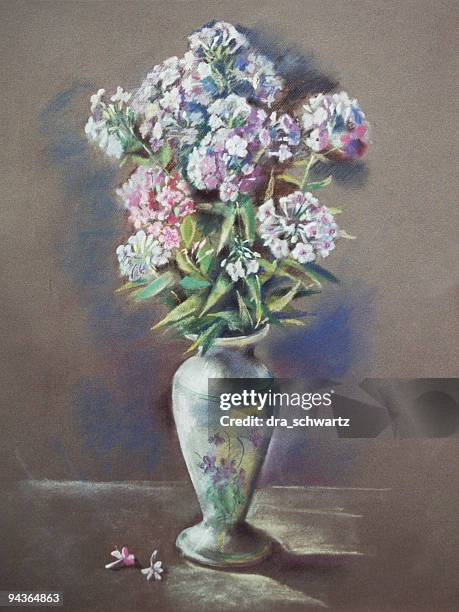 flowers in a vase - pastel drawing stock illustrations