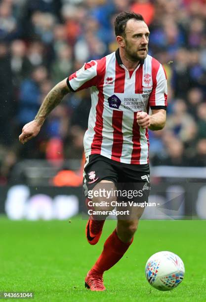 Lincoln City's Neal Eardley during the Checkatrade Trophy Final match between Lincoln City and Shrewsbury Town at Wembley Stadium on April 8, 2018 in...