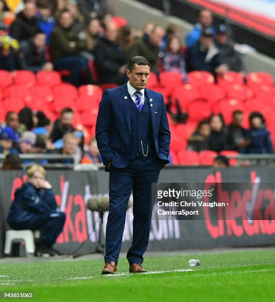 Shrewsbury Town manager Paul Hurst during the Checkatrade Trophy Final match between Lincoln City and Shrewsbury Town at Wembley Stadium on April 8,...
