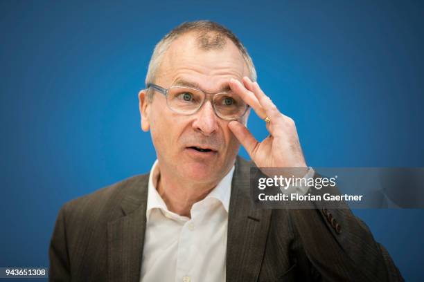 Volker Beck, former member of the German Bundestag, is pictured during a press conference on April 09, 2018 in Berlin, Germany.