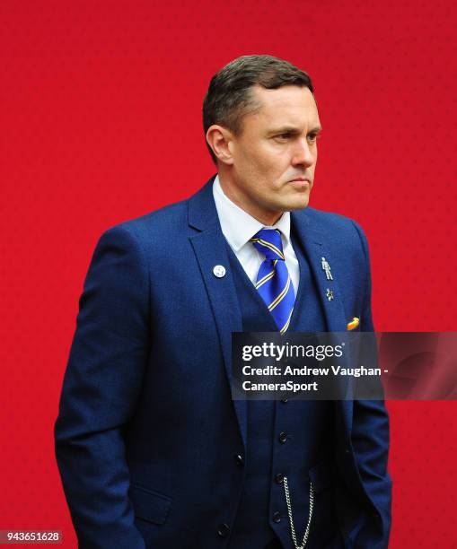 Shrewsbury Town manager Paul Hurst during the Checkatrade Trophy Final match between Lincoln City and Shrewsbury Town at Wembley Stadium on April 8,...