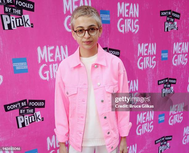 Totah poses at the arrivals for the opening night of the new musical based on the cult film "Mean Girls" on Broadway at The August Wilson Theatre on...