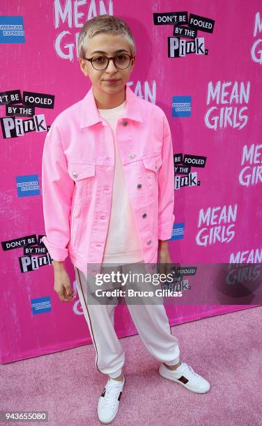 Totah poses at the arrivals for the opening night of the new musical based on the cult film "Mean Girls" on Broadway at The August Wilson Theatre on...