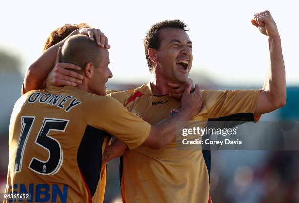 Sasho Petrovski of the Jets celebrates scoring during the round 18 A-League match between the Newcastle Jets and Gold Coast United at EnergyAustralia...