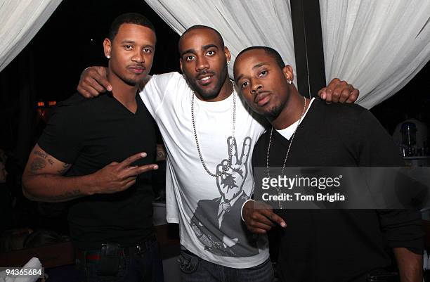 Players Brent Dunhill, DeAngelo Hall and Maurice Jones-Drew, pose at The Pool at Harrah's Resort on Saturday night December 12, 2009 in Atlantic...