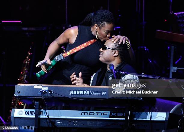 Singer India.Arie and Stevie Wonder perform at Stevie Wonder's House Full of Toys Benefit Concert at Nokia LA Live on December 12, 2009 in Los...