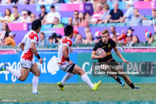 Tim Lichtenberg of Germany runs with the ball during the HSBC Hong Kong Sevens 2018 Qualification Final match between Germany and Japan on April 8,...