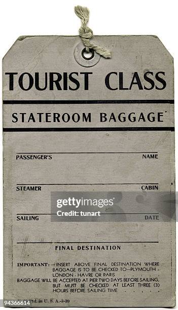 antique baggage ticket of a transoceanic steamer - vintage luggage stock pictures, royalty-free photos & images