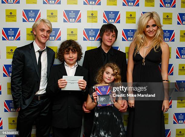 Tom Felton, Ramona Marquez, Daniel Roche, Tyger Drew-Honey andd Pixie Lott poses in the press room at the British Comedy Awards on December 12, 2009...