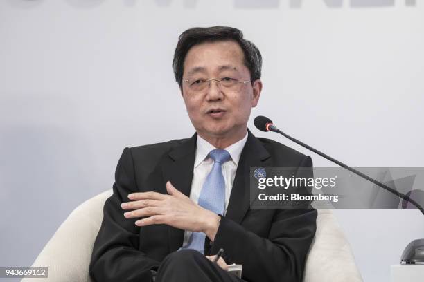 Xu Lirong, chairman of China COSCO Shipping Corp., speaks during a session at the Boao Forum for Asia Annual Conference in Boao, China, on Monday,...