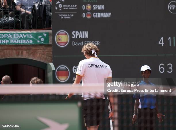 Alexander Zverev of Germany in action in his match against David Ferrer of Spain during day one of the Davis Cup World Group Quarter Finals match...