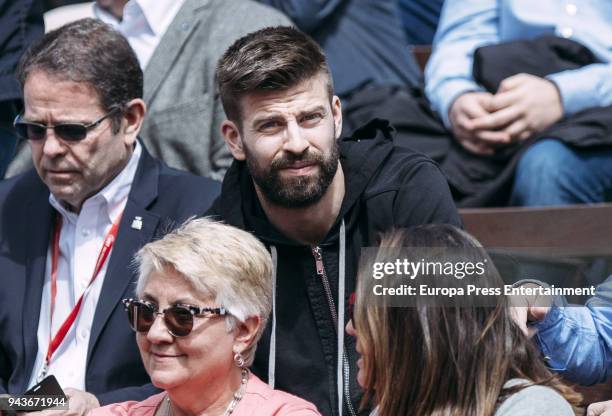 Gerard Pique football player of FC Barcelona attends the match between David Ferrer of Spain and Alexander Zverev of Germany during day one of the...