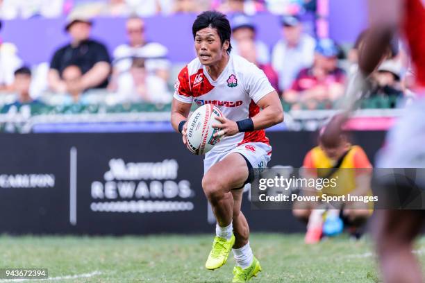 Katsuyuki Sakai of Japan runs with the ball during the HSBC Hong Kong Sevens 2018 Qualification Final match between Germany and Japan on April 8,...