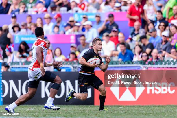 Marvin Dieckmann of Germany runs with the ball during the HSBC Hong Kong Sevens 2018 Qualification Final match between Germany and Japan on April 8,...