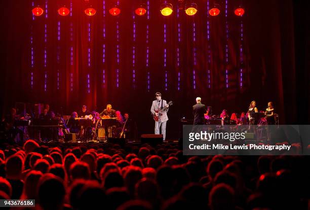 Hologram of Roy Orbison performing during the Roy Orbison In Dreams Hologram UK tour at the Motorpoint Arena on April 8, 2018 in Cardiff, United...