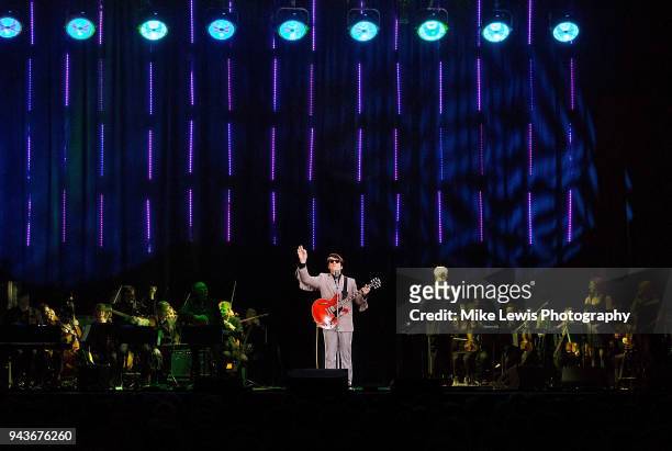 Hologram of Roy Orbison performing during the Roy Orbison In Dreams Hologram UK tour at the Motorpoint Arena on April 8, 2018 in Cardiff, United...