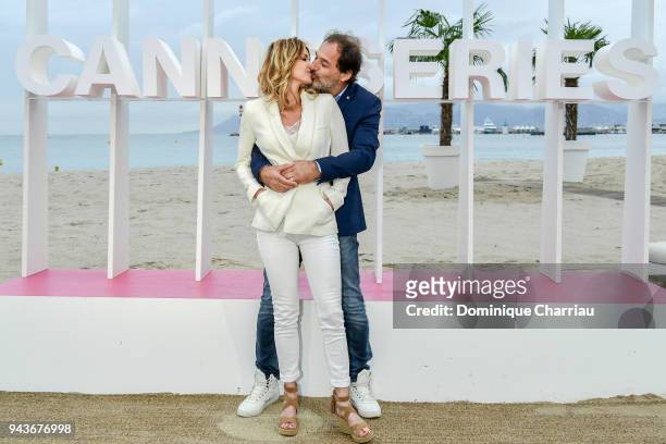 Ingrid Chauvin and Thierry Peythieu from the serie 'Demain nous appartient' attends a photocall during the 1st Cannes International Series Festival...