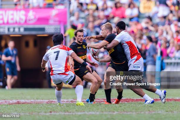 Sebastian Fromm of Germany runs the ball during the HSBC Hong Kong Sevens 2018 Qualification Final match between Germany and Japan on April 8, 2018...