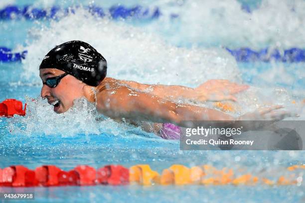 Alys Thomas of Wales competes during the Women's 200m Butterfly Final on day five of the Gold Coast 2018 Commonwealth Games at Optus Aquatic Centre...