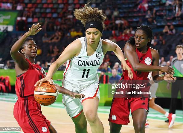 Jacey Bailey of Canada drives to the basket during the Preliminary Basketball round match between Canada and Mozambique on day five of the Gold Coast...