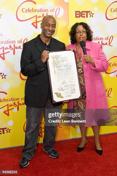 Stephen Hill and Jan Perry attends BET's 10th Anniversary Celebration Of Gospel at The Orpheum Theatre on December 12, 2009 in Los Angeles,...