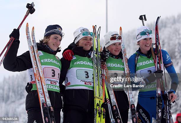 The team of France is seen after the Women's 4x6 km Relay in the IBU Biathlon World Cup on December 13, 2009 in Hochfilzen, Austria.