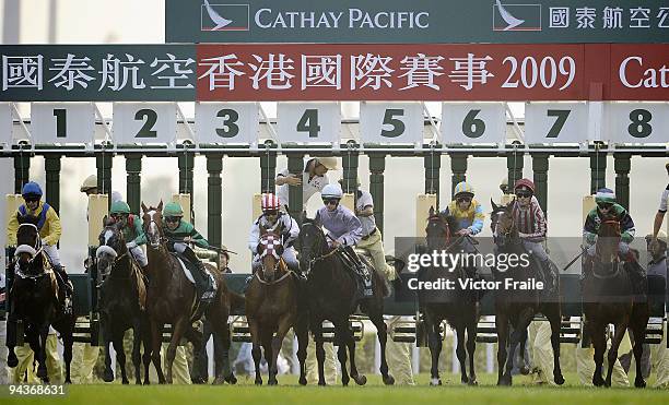 Olivier Peslier from France riding Vision D'etat wins the Cathay Pacific Hong Kong Cup race 8 during the Cathay Pacific Hong Kong International Races...