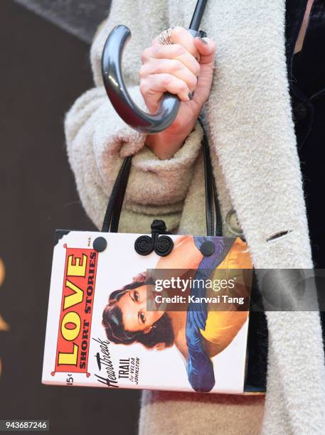 Imelda Staunton, bag detail, attends The Olivier Awards with Mastercard at Royal Albert Hall on April 8, 2018 in London, England.