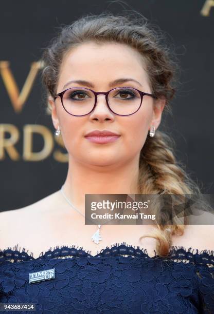 Carrie Hope Fletcher attends The Olivier Awards with Mastercard at Royal Albert Hall on April 8, 2018 in London, England.