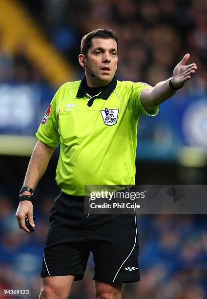 Referee Phil Dowd gives a decision during the Barclays Premier League match between Chelsea and Everton at Stamford Bridge on December 12, 2009 in...